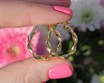 Pendientes de aro retorcidos de oro de 9 quilates estilo vintage - Aros de oro ligeros