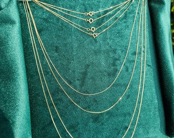 Real Solid Gold Skinny Yellow 9ct Gold Fine Diamond Cut Curb Chain Necklace 0.5mm wide 16&quot;, 18&quot;, 20&quot;, 22&quot; Inches Vintage 375 Solid Gold 9k