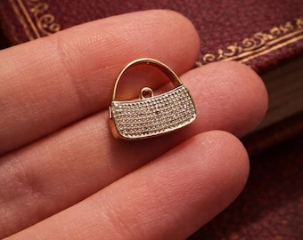 Vintage 9ct Gold Articulated diamond handbag charm pendant - Opening Charms