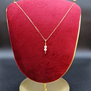 Solid 9ct Yellow & White Gold Freshwater Pearl Necklace - 9k Vintage Gold Rolo Belcher Chain - 17" Long 43cm - Christmas Gifts for her