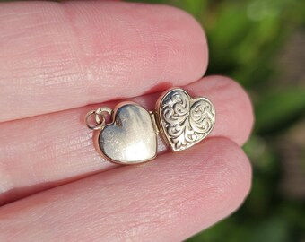 RARE FIND VINTAGE Year 1960 9ct Fancy Gold Puffy Heart Locket Charm - Britain 1960s - Charlotte Gold Vintage Antique Charms