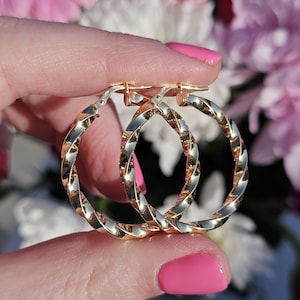 Vintage 9ct Gold Twisted Hoop Earrings, 33mm - Charlotte Gold - Vintage Gold Gift For Loved Ones 375 9k