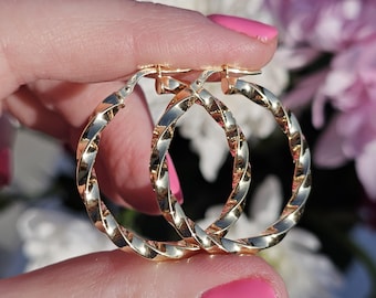 Pendientes de aro retorcidos vintage de oro de 9 quilates - 33 mm