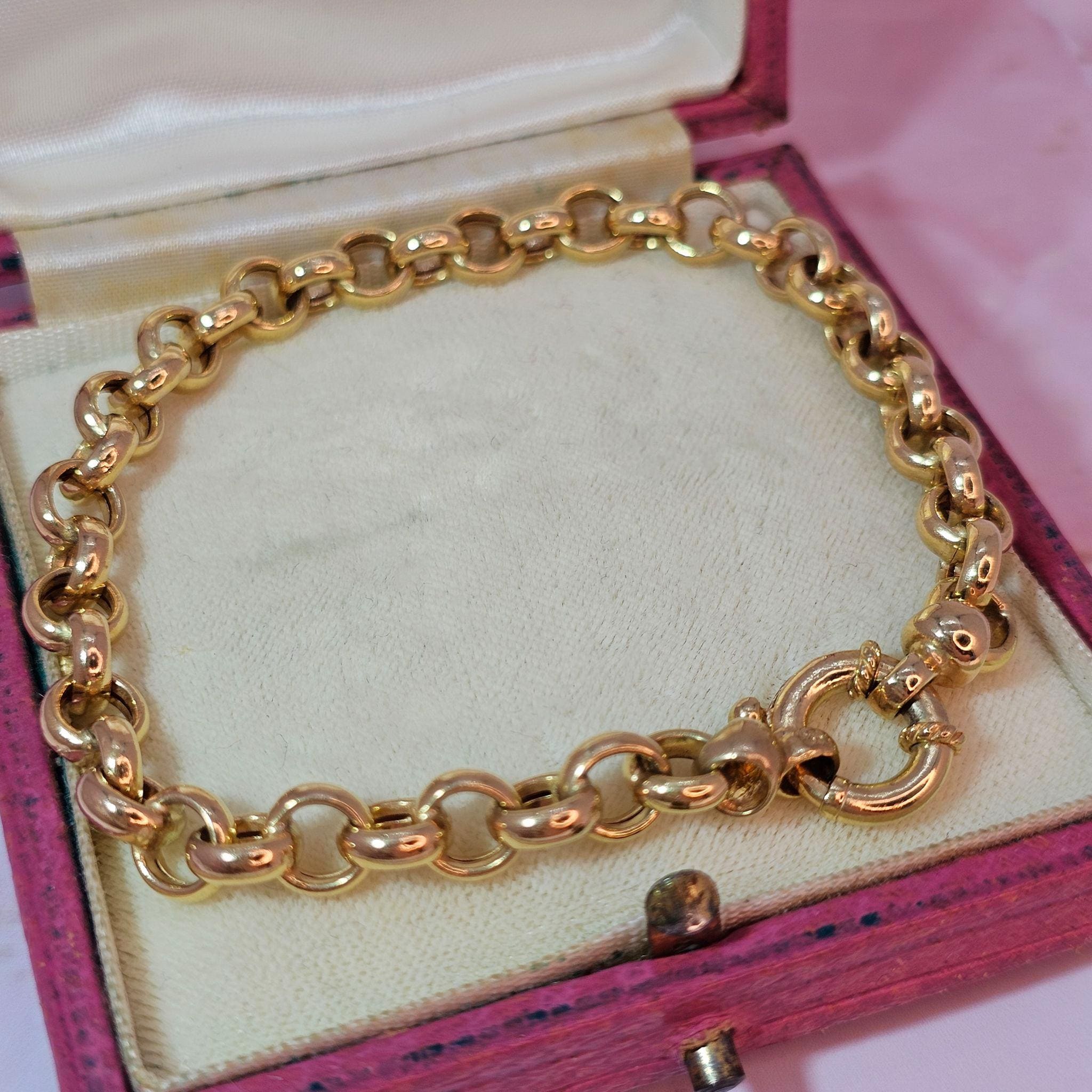 9ct Yellow Gold Belcher Bracelet: Chunky Rolo Chain,