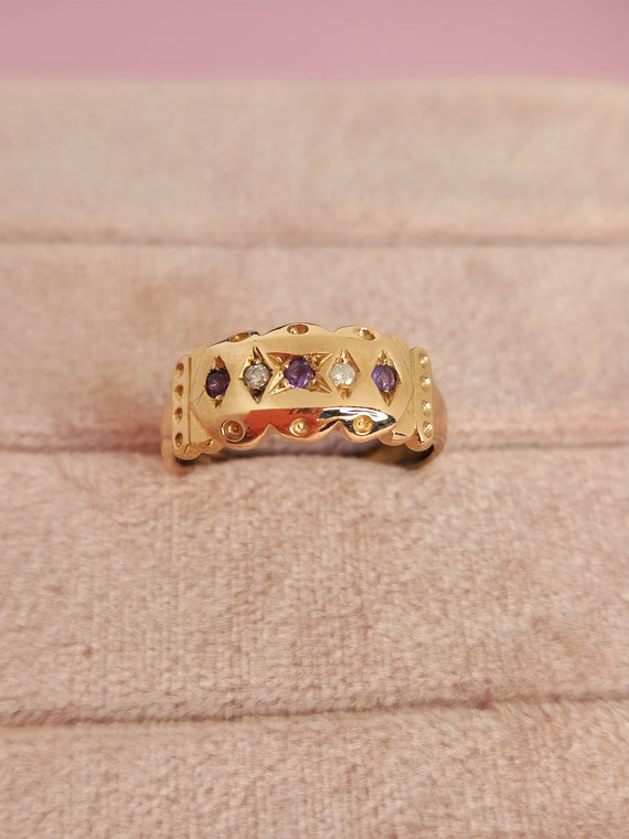 Solid 9ct Rose Gold Gypsy Ring - Natural Diamond … - image 3
