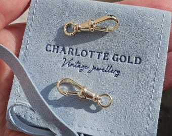 Large 9ct 1980&#39;s 2.3cm Solid Yellow Gold Swivel Dog Albert Clip Pendant - Late Century Charm Holder Bracelet and Necklace Extender