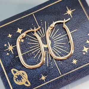 Vintage 9ct Yellow Gold Rectangle U Shape Oval Hoop Earrings