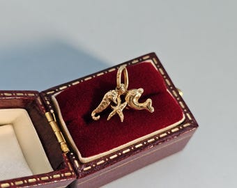 9ct Yellow Gold Seahorse, Dolphin and Starfish Trio Charm - 9k Ocean, Sea and Sand Puffed Pendants