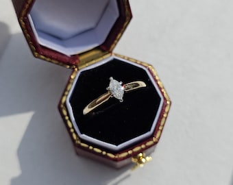 Anillo solitario de oro de 14k vintage con diamante: talla marquesa, anillo de compromiso de 0,20 ct.