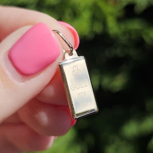RARE FINE Vintage Solid 9ct Yellow Gold 1g Ingot Gold Bar Pendant - Real solid 9k Gold charms 1.11 grams