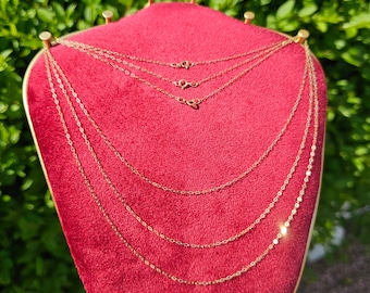 Real Solid Gold Skinny Yellow 9ct Gold Diamond Cut Trace Chain Necklace 16&quot;, 18&quot;, 20&quot; 9k 1.2mm Wide