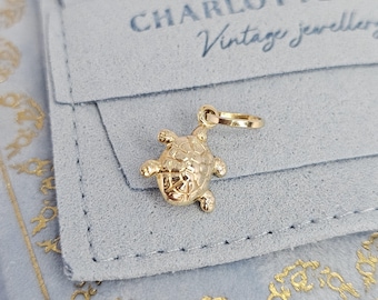 9ct Gold Turtle Charm - Cute Aesthetic 90&#39;s Pendant - Solid puffy 3D 9k Jewellery