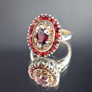 The Vintage Sterling Silver Garnet Cluster Ring Year 1976 London British Jewellery Size O (7.25, 55)