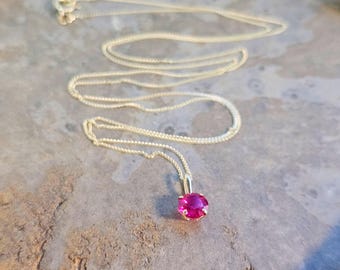 9ct Yellow Gold Ruby Pendant Necklace: July Birthstone, 16" Curb Chain