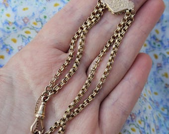 Antique Victorian 9ct Gold Double Rolo Chain Bracelet with Albert Clip and Slider Charm