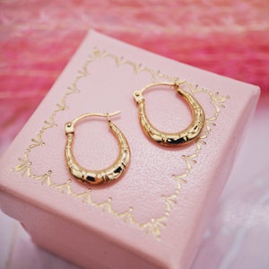 Vintage 9ct Yellow Gold Bamboo Patterned Hoop Earrings - Gold Hoops - Charlotte Gold - Small and Dainty Huggie Hoops