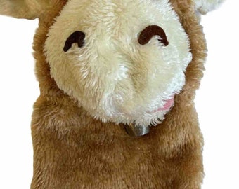 Vintage RARE Dakin Cow Hand Puppet Plush 1982  Pretend Play Animal Toy Tan Bell