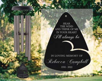 Personalized Memorial Wind Chime | Hear the Wind and Think of Me Sympathy Chime | Custom Memorial Gift | Loss of Parents Memorial Wind Chime