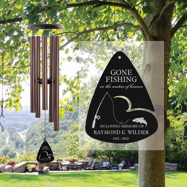 Fishing Memorial Wind Chime | Personalized Grandpa Gone Fishing Memorial | Gone Fishing Brother Sympathy Wind Chime Gift | Dad Memorial Gift