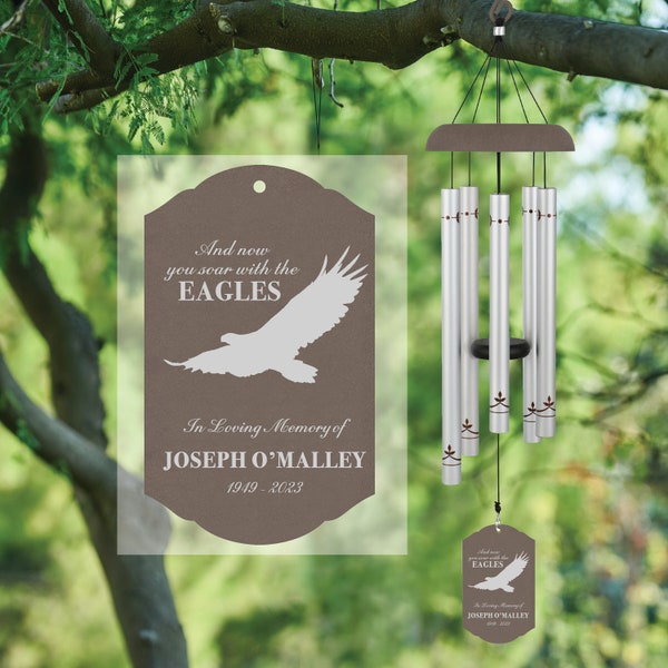 Soar with the Eagles Memorial Gift | Eagle Memorial Wind Chime | Personalized Sympathy Wind Chime | Eagle Remembrance Wind Chime Gift