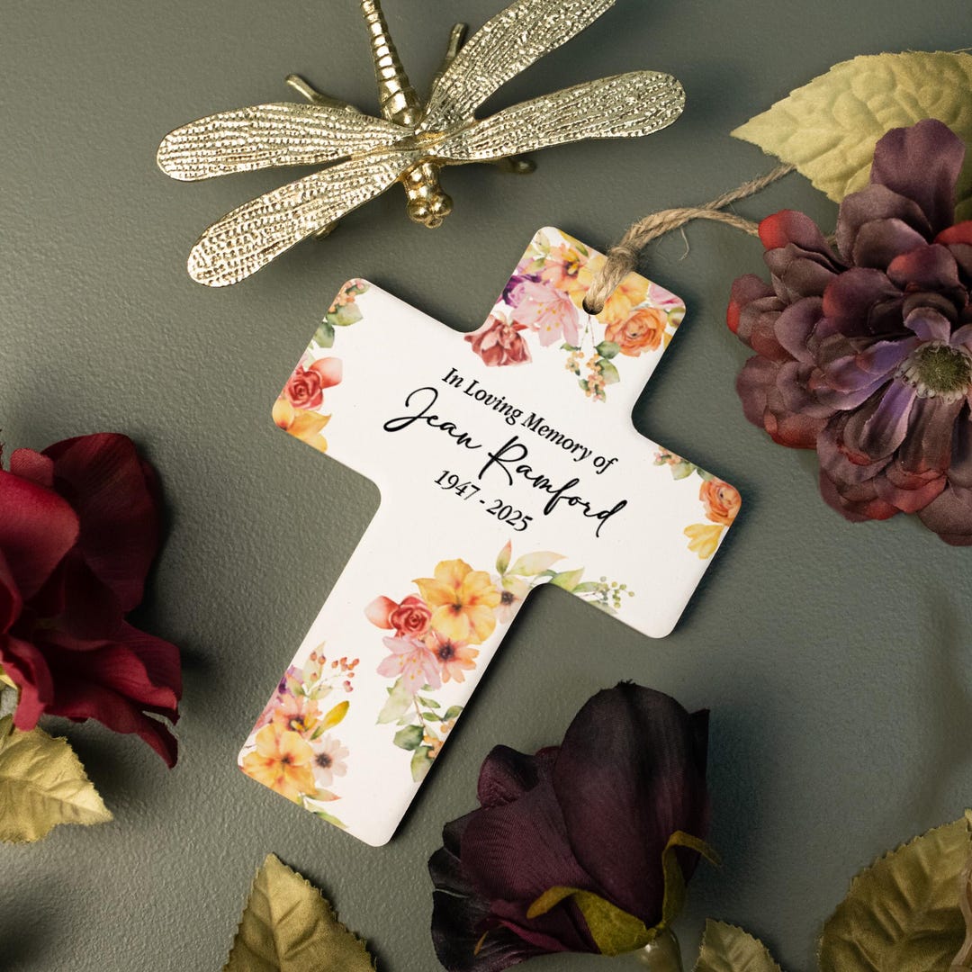 In Loving Memory Cross Ornament | Personalized Memorial Christmas ...