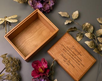 May include: A wooden box with an engraved message that reads "You left me beautiful memories, your love is still my guide, and though I cannot see you, you are always by my side. Grandpa Richard Morrison 1952-2025".