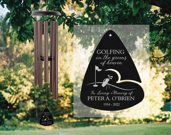 Golfing in Heaven Memorial Wind Chime | Personalized Golf Sympathy Wind Chime | Dad Memorial Gift | Grandpa Memorial | Golf Themed Memorial