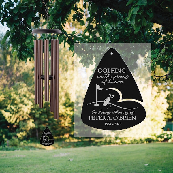 Golfing in Heaven Memorial Wind Chime | Personalized Golf Sympathy Wind Chime | Dad Memorial Gift | Grandpa Memorial | Golf Themed Memorial