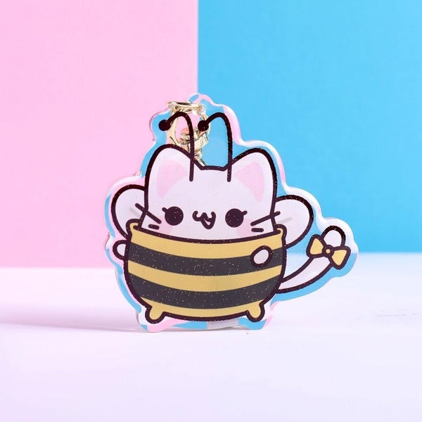 Bee Sugar the Cat Glitter Epoxy Keychain