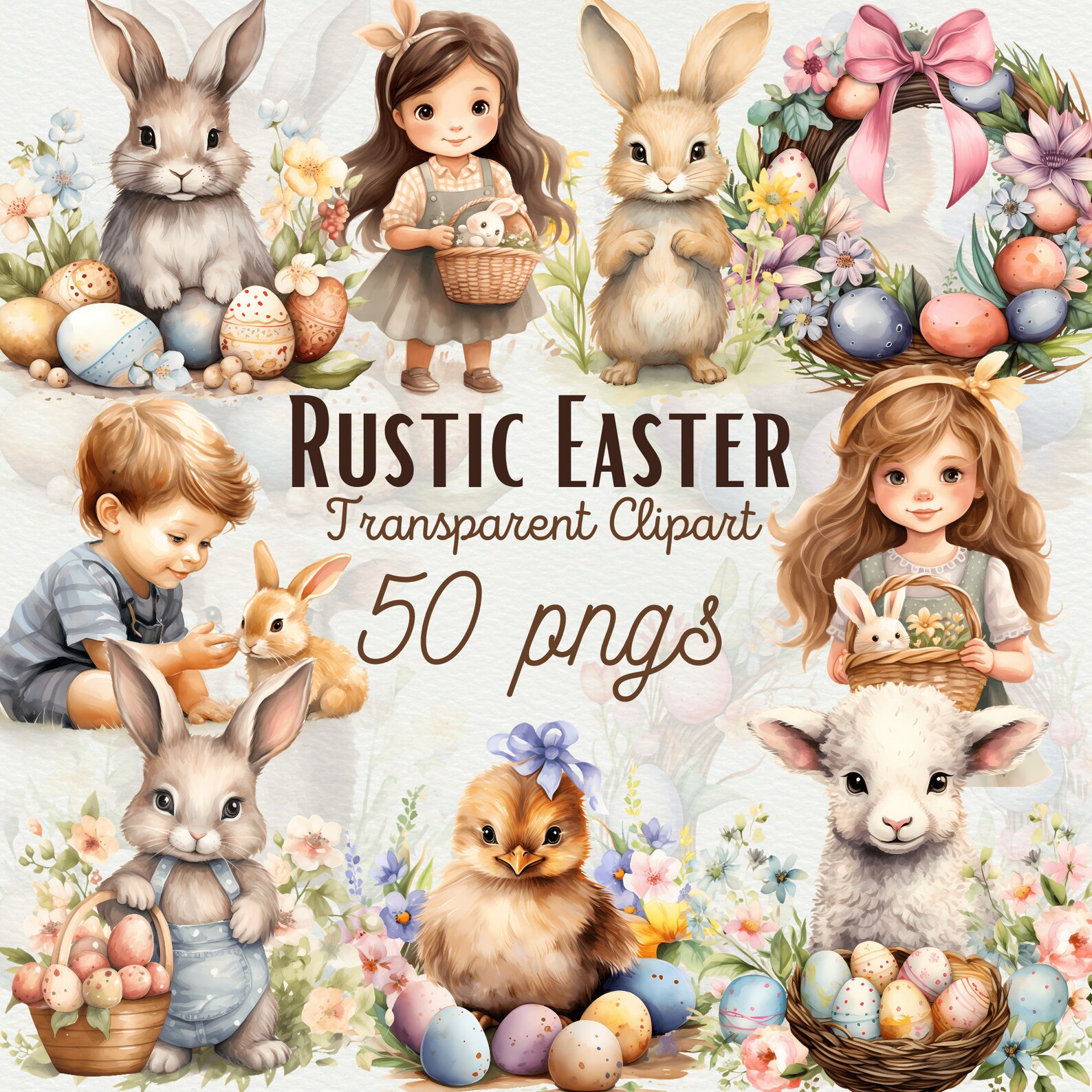 Rustic Easter Clipart Bundle Watercolor Easter PNG Spring Clipart ...