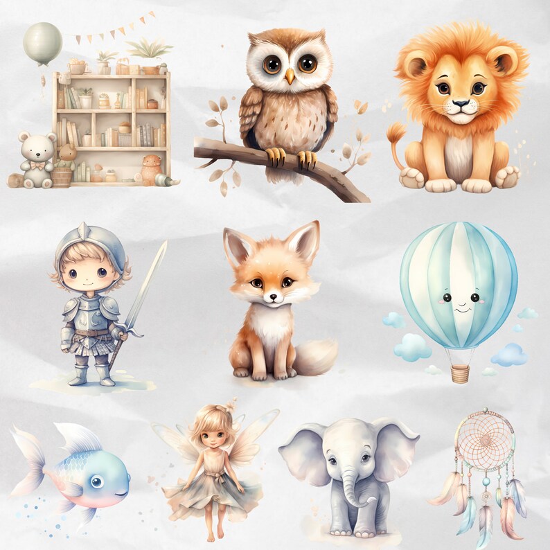 Nursery Baby Watercolor Clipart Nursery Animal Clipart Cute Baby Shower ...