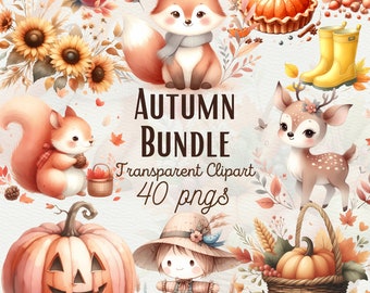 Bundle de cliparts automne aquarelle : graphiques PNG automne douillet (usage commercial)