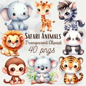 Animais Safari Clipart Aquarela Bebê Safari Animal PNG Fofos Animais Da Selva PNG Bebê Leão Clipart Decoração Do Berçário Chá De Bebê Uso Comercial