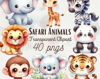 Safari Animals Clipart Watercolor Baby Safari Animal PNG Cute Jungle Animals PNG Baby Lion Clipart Nursery Decor Baby Shower Commercial Use