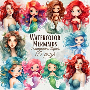 Aquarelle mignonne sirène Clipart sous-marine sirène Clipart aquarelle magique éléments de la mer queue de sirène PNG sous la mer Clipart utilisation commerciale