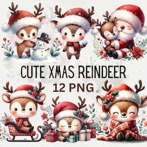 Bonito aquarela rena clipart PNG Natal rena clipart PNG Natal floresta animal aquarela férias de inverno PNG cartão de Natal