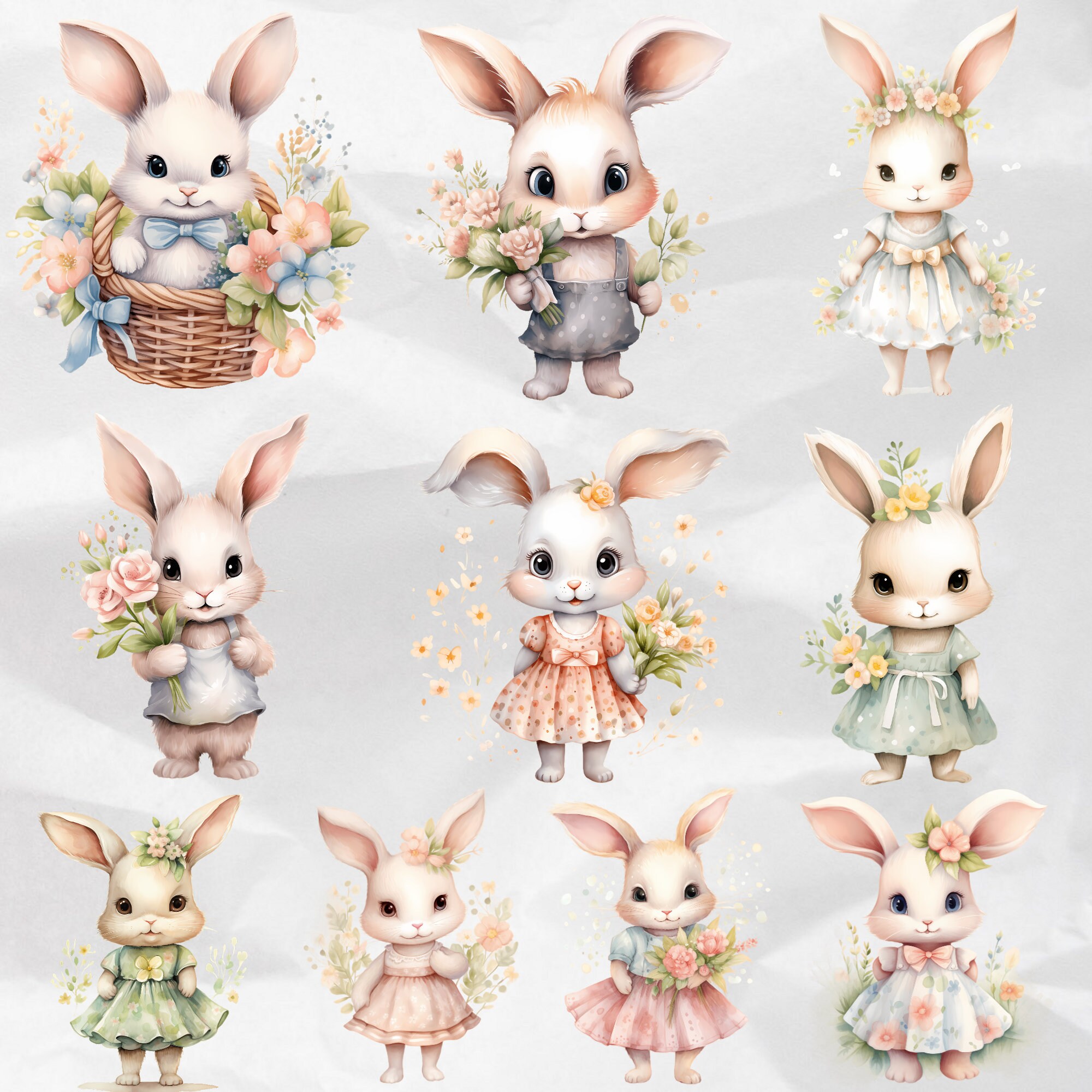 Watercolor Floral Bunny Clipart Nursery Spring Clipart Cute Easter ...