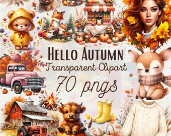 Watercolor Autumn Clipart Bundle: 70 Cozy Fall PNGs (Commercial Use)