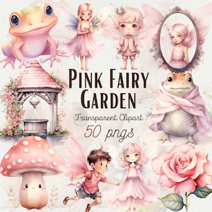 Rosa Fee Garten Clipart Rosa Märchen Schmetterling PNG Magische Fee Clipart Aquarell Märchen Clipart Rosa Pilz Fee Blume Clipart