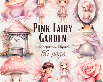 Rosa Fee Garten Clipart Rosa Märchen Schmetterling PNG Magische Fee Clipart Aquarell Märchen Clipart Rosa Pilz Fee Blume Clipart
