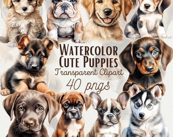 Watercolor Puppy Clipart Bundle, Dog Breeds PNG (Commercial Use)