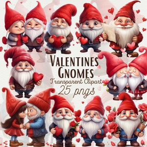Watercolor Valentines Gnomes Clipart 25 PNG Festive Gnomes Clipart Valentines Day Clipart Cute Gnomes Graphics Paper Craft Commercial Use