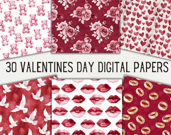 Valentines Day Seamless Digital Paper Printable Valentine Background Red and white Pattern Love Pattern Bundle Heart Pattern Digital Paper
