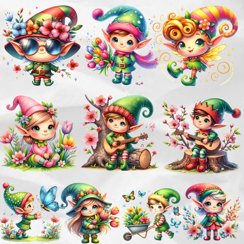 Early Spring Elf Watercolor Spring Elves PNG Cute Flower Elf Clipart Graphics Watercolor ...