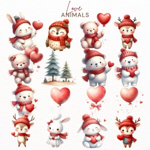 Watercolor Valentines Day Clipart Watercolor Love Baby Animals Cute ...