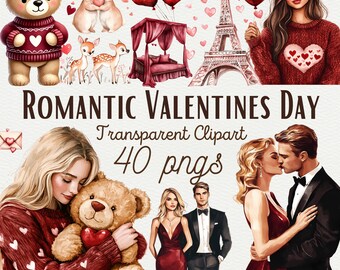Valentines Clipart Watercolor Couple Clipart Romantic Love Graphics PNG Valentine's Day Clipart Designs Valentine's Day DIY Commercial Use