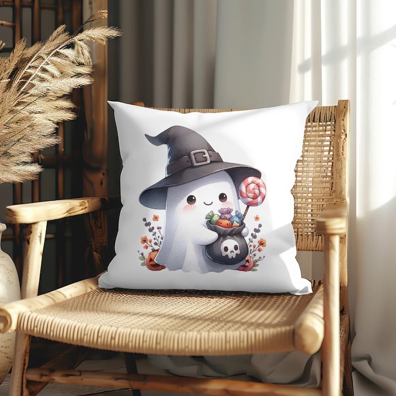 Cute watercolor Halloween ghost clipart, perfect for fall and autumn sublimation designs, seasonal decor, and crafting. Available as PNG files for commercial use.