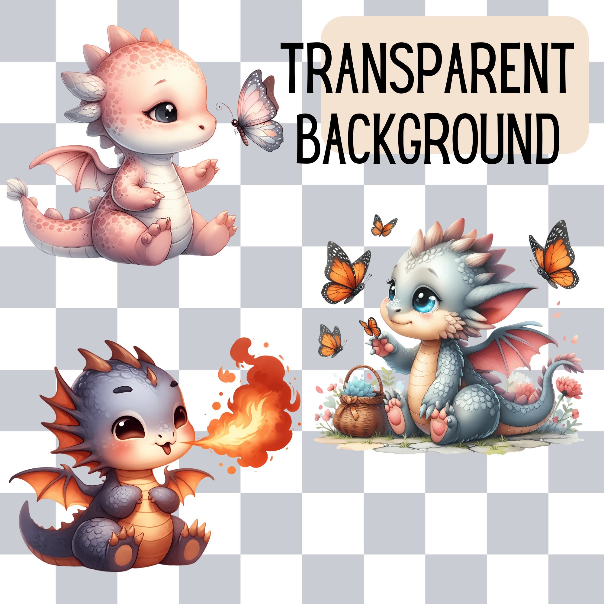 Cute Baby Dragon Clipart Bundle Watercolor Fantasy Dragon Clipart Cute ...