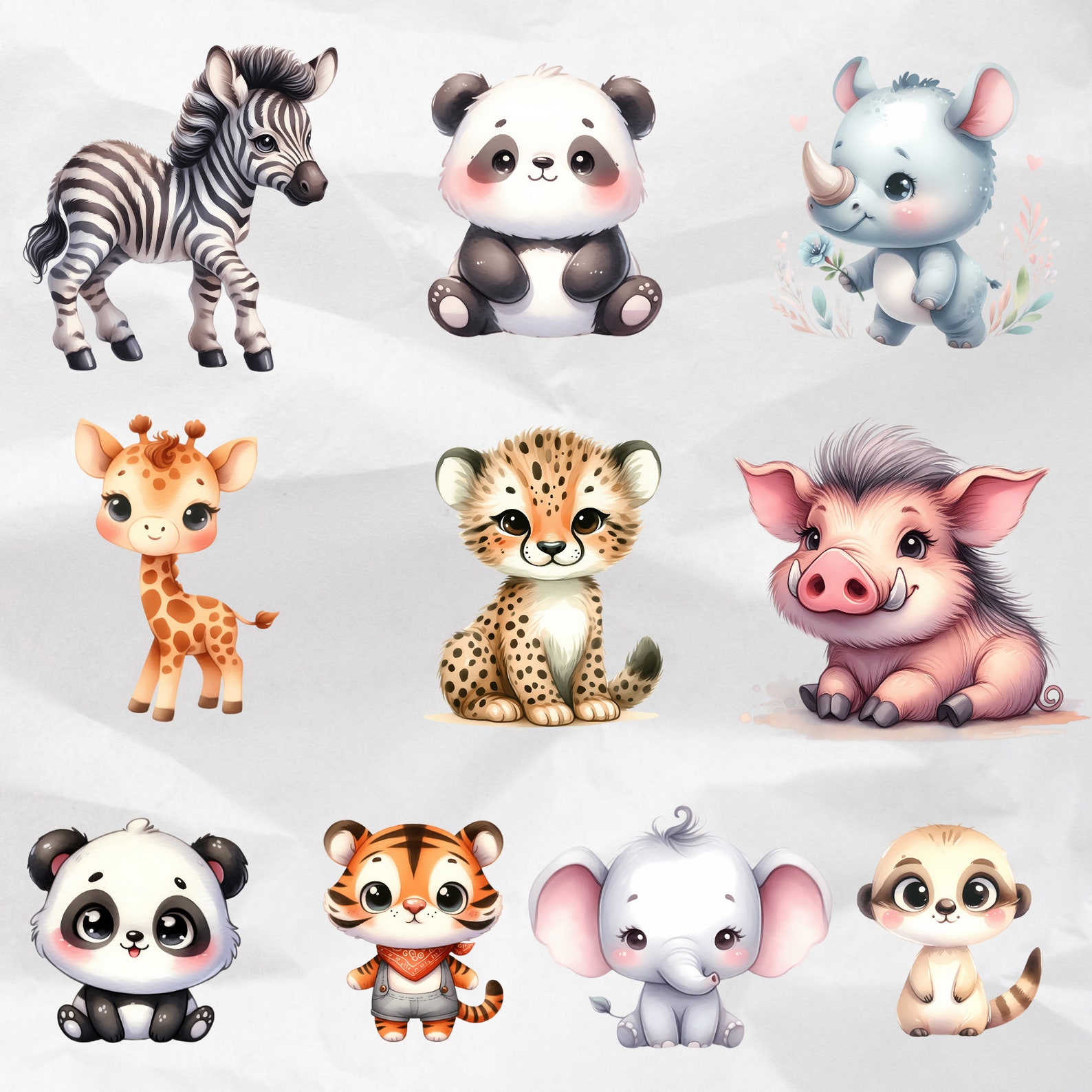 Safari Animals Clipart Watercolor Baby Safari Animal PNG Cute Jungle ...