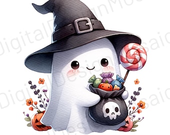 Bonito aquarela fantasma clipart pacote de clipart de halloween bonito fantasma png fantasma de halloween outono fantasma design de sublimação uso comercial